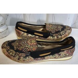 Womens Tapestry Loafers 37 Slip‎ On Shoes Ornate Metallic Artsy Boho Ethnic